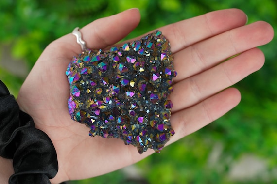Natural Rainbow Titanium Landscape Bottle Aura Quartz Crystal Cluster Healing 