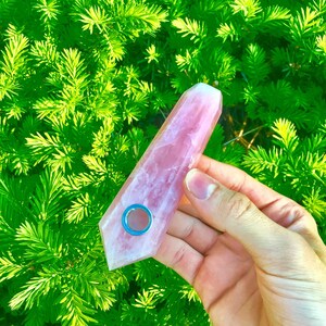 Rose Quartz Crystal pipe, Gemstone Pipe, pink stone bowl