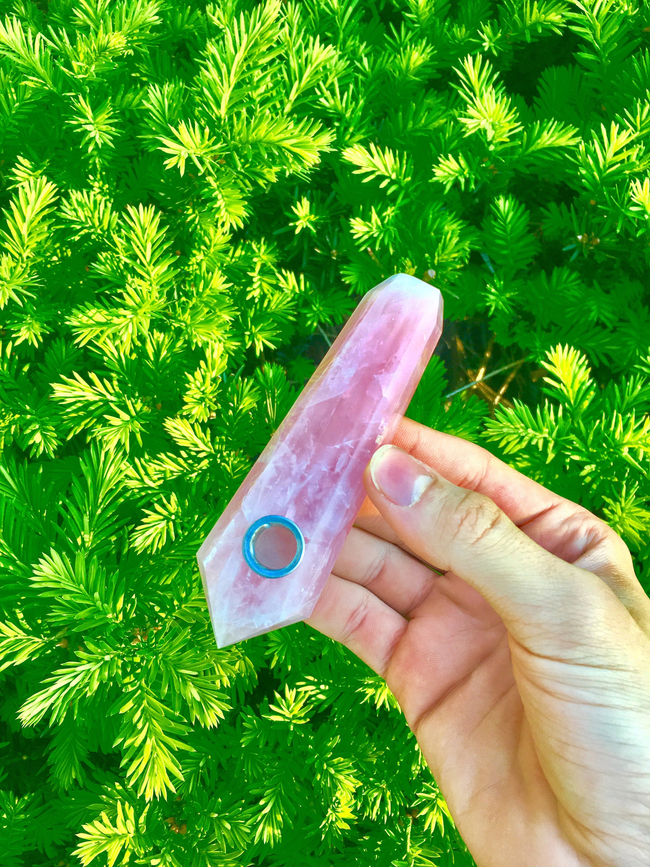Rose Quartz Crystal pipe, Gemstone Pipe, pink stone bowl