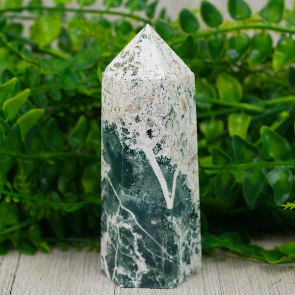 Large Moss Agate Crystal Tower