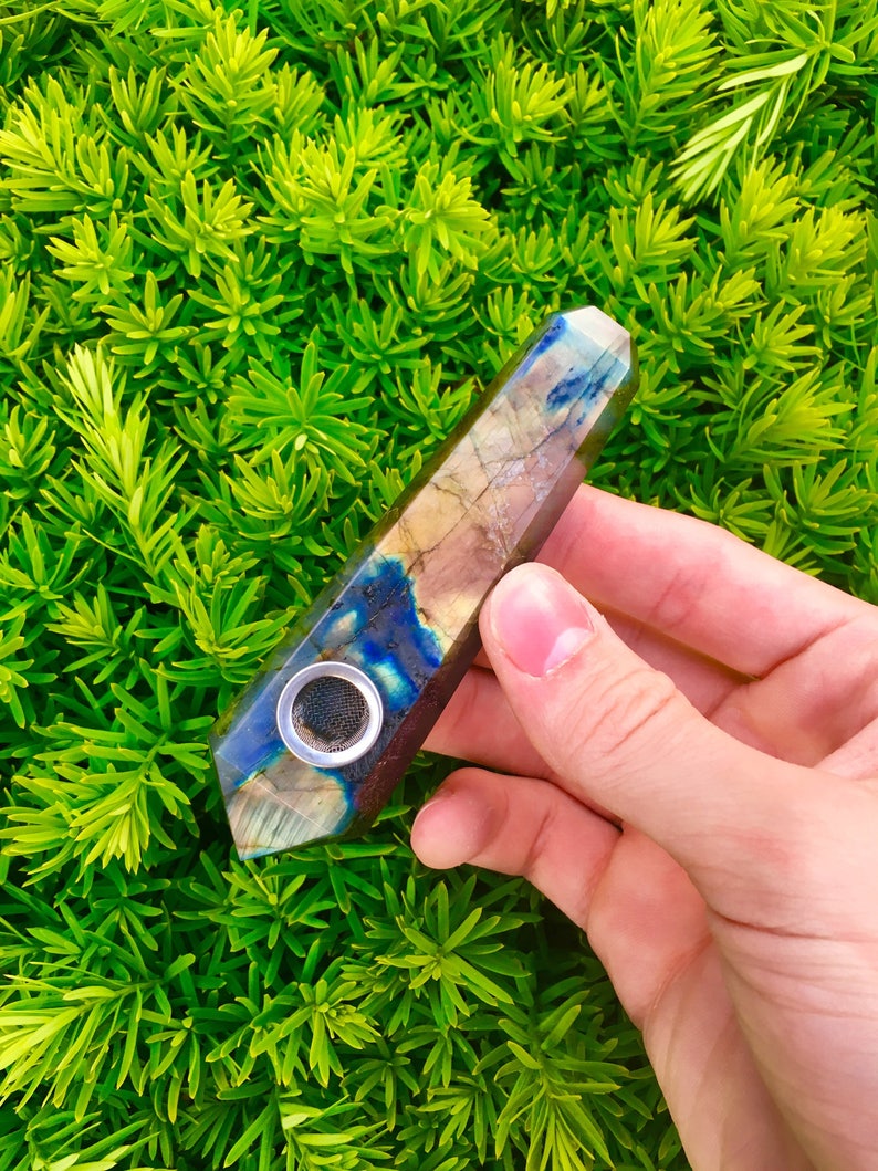 Labradorite Crystal Pipe, gemstone quartz pipe image 2