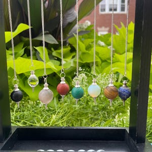 Gemstone Dowsing Pendulum: Spherical Crystal Metal Point