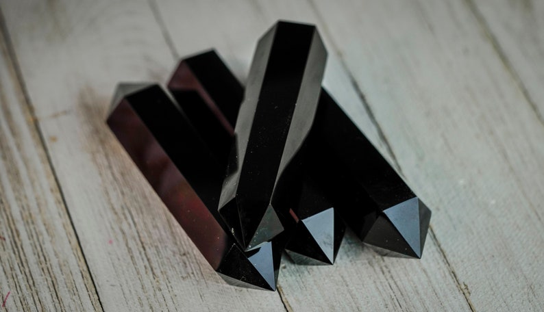 Obsidian double terminated obelisk, obsidian point, obsidian tower, obsidian grid, obsidian double point image 4