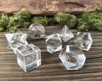 Clear Quartz Crystal Platonic solids set 7 Pieces