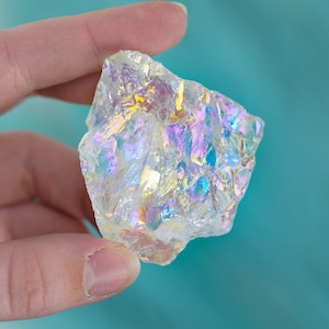 Raw Rainbow Aura Quartz Crystal: Rough Angel Aura