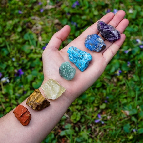 Raw Natural Crystals, Chakra Stones, 7 Piece Starter Set