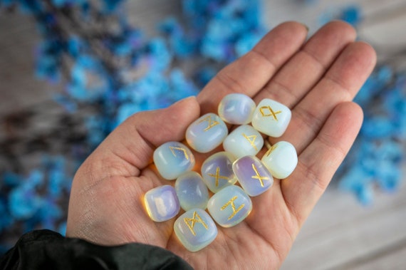 Opalite Rune Stone Set Purple Runestones 