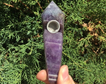 Amethyst Crystal pipe, Gemstone pipe, purple stone bowl, crystal smoking