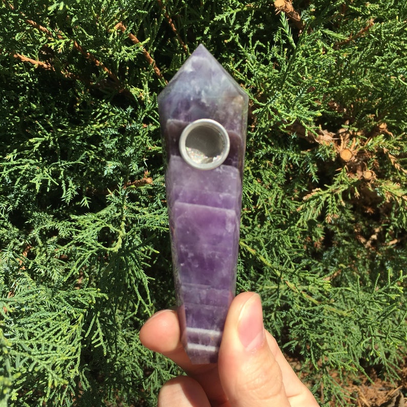 Amethyst Crystal pipe, Gemstone pipe, purple stone bowl, crystal smoking image 1