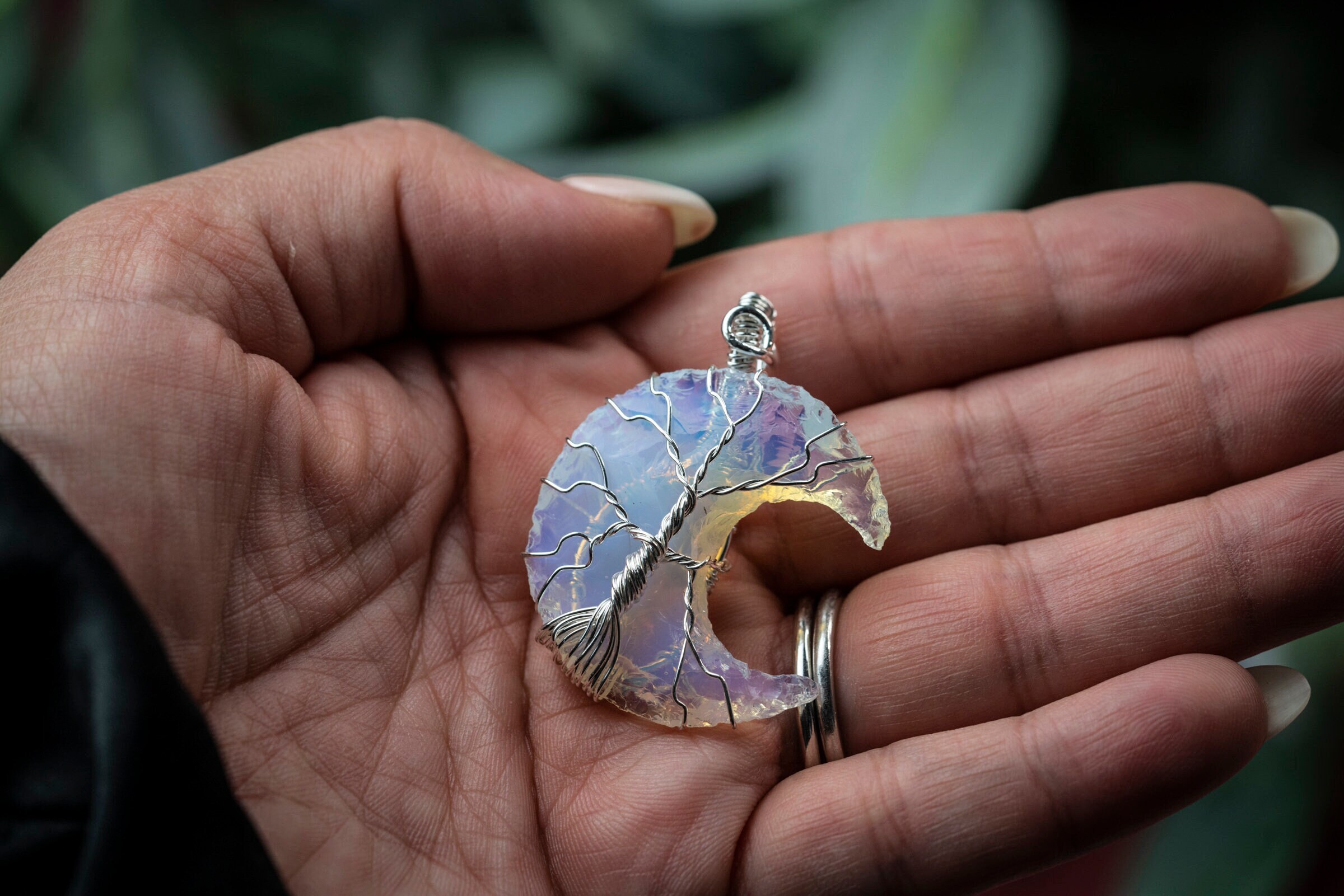Tree of Life Crescent Moon Pendant Handmade Wire Wrapped Jewelry