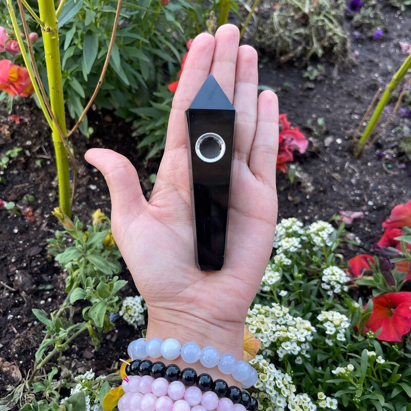 Black Obsidian Crystal Pipe