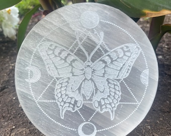Placa de Selenita Borboleta com Fases da Lua