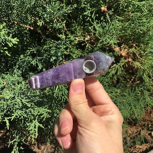 Amethyst Crystal pipe, Gemstone pipe, purple stone bowl, crystal smoking image 2