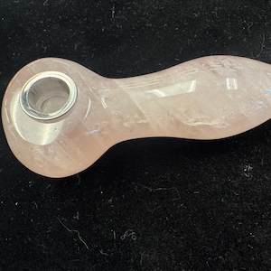 Round Rose Quartz Crystal pipe, Gemstone Pipe, pink stone bowl