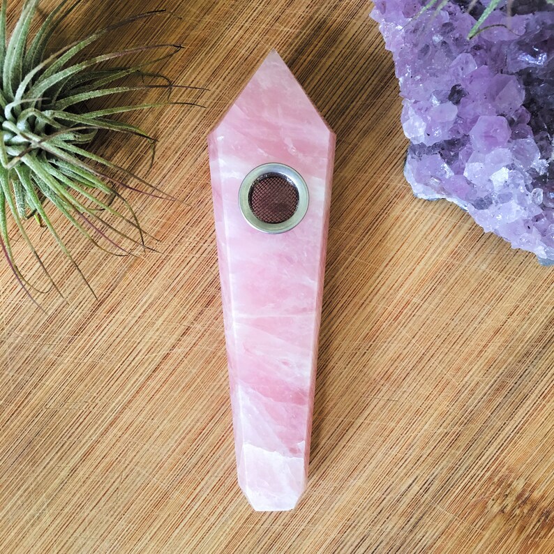 Rose Quartz Crystal pipe, Gemstone Pipe, pink stone bowl image 3
