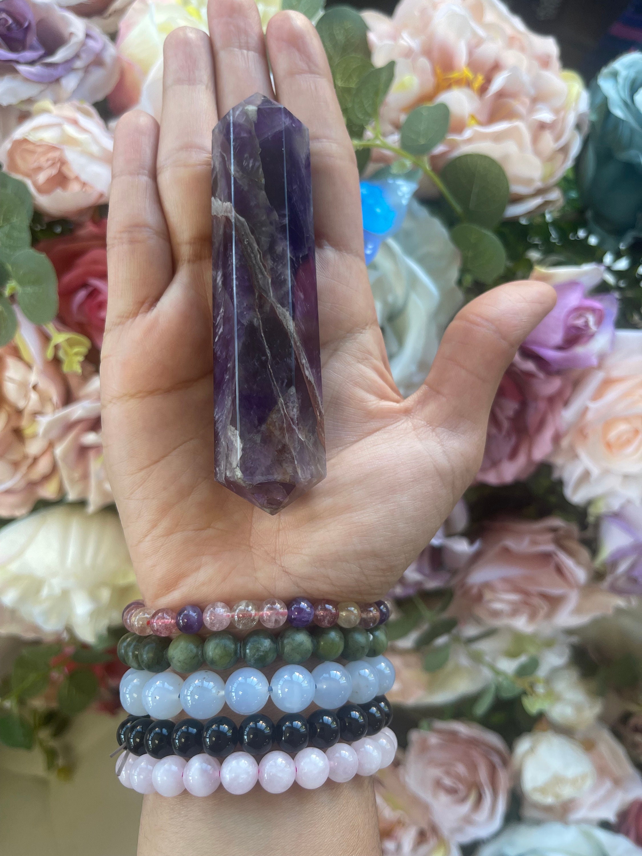 Polished Amethyst Double Terminated Obelisk: Crystal Point Tower