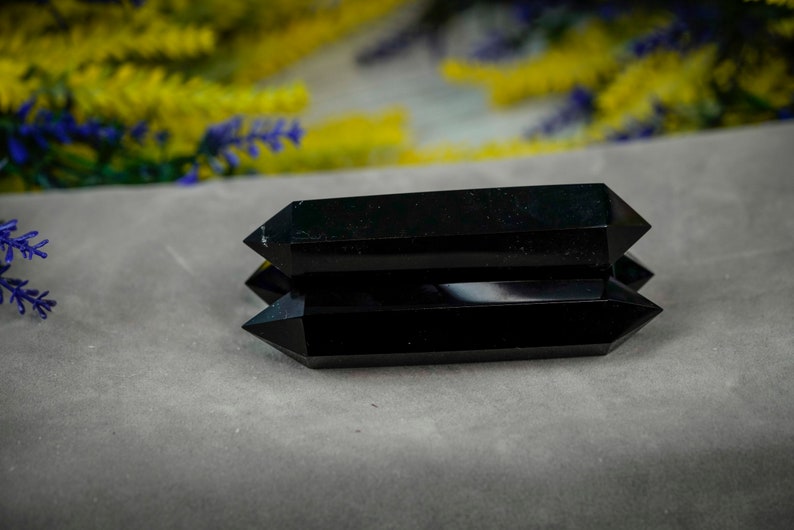 Obsidian double terminated obelisk, obsidian point, obsidian tower, obsidian grid, obsidian double point image 5