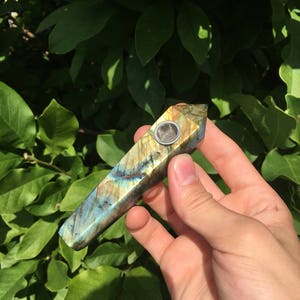 Labradorite Crystal Pipe, gemstone quartz pipe image 3