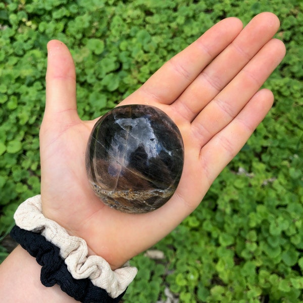 Black moonstone Palm Stone, Polished Gemstone