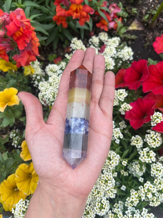 7 Gemstone Chakra Double Terminated Wand 7 Gemstone Chakra Double Terminated Wand