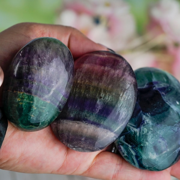 Natural Rainbow Fluorite Palm Stone - Pick Size!