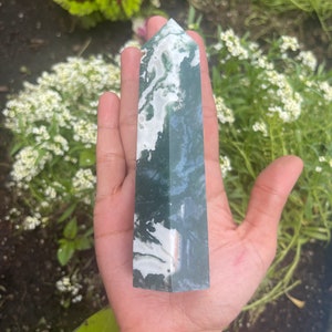 Large Moss Agate Crystal Tower