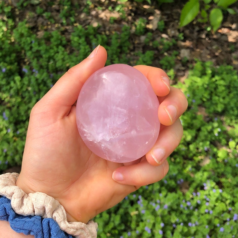 Rose Quartz Palm Stone, Polished Gemstone 