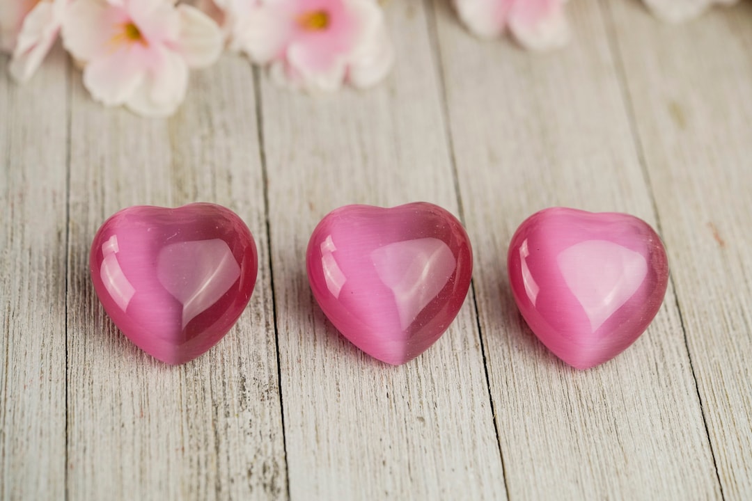 Large Pink Cats Eye Crystal Heart Etsy