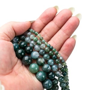 Moss Agate Round Beads 15&quot; Full Strand 4mm 6mm 8mm 10mm 12mm - Gemstone Beads