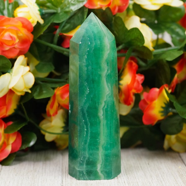 Large Green fluorite Crystal Tower