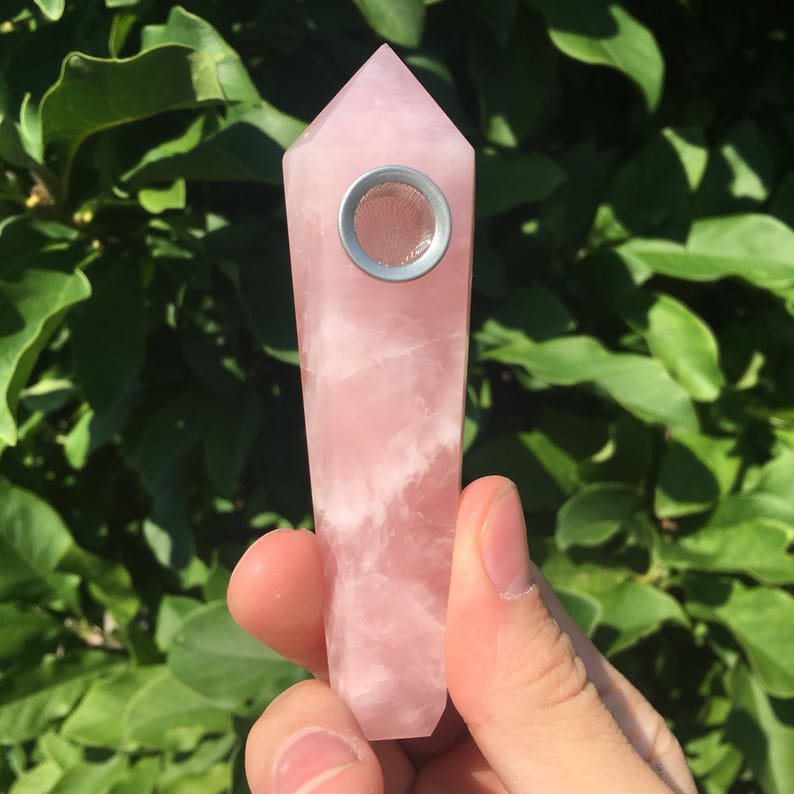 Rose Quartz Crystal pipe, Gemstone Pipe, pink stone bowl image 7