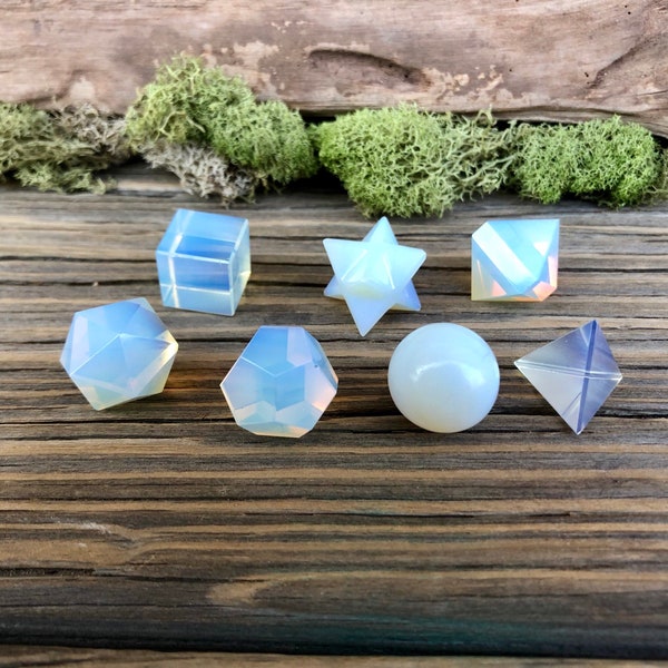 Opalite Crystal Platonic solids set 7 Pieces