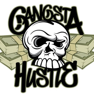 Gangsta Hustle, Hip Hop Rapper, Hood Bling street wear Short-Sleeve Unisex T-Shirt White, Rap Studio Cash Flashing concert Skull Shirt