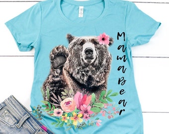 floral mama bear clipart png, sublimation graphics, printable, print, Bear Family png, digital file, Papa Bear png, Flowers png, PNG,