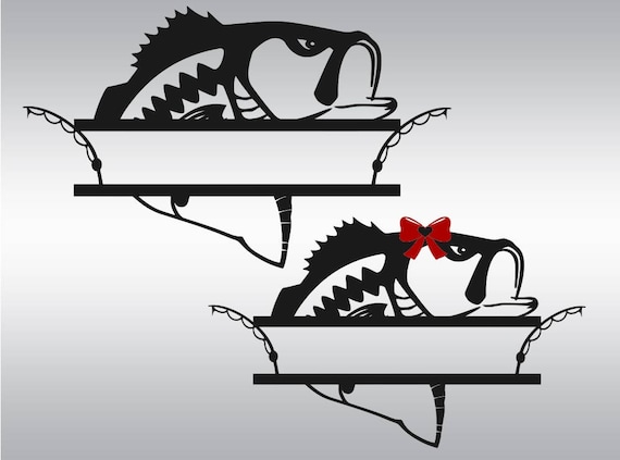 Download Bass Fish monogram split svg Fish and hook fishing svg Sea ...