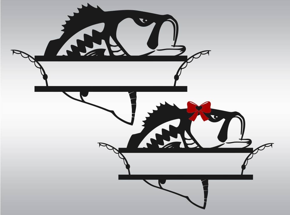 Bass Fish monogram split svg Fish and hook fishing svg Sea ...
