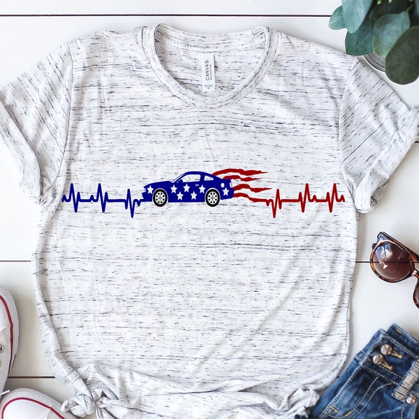 Ford mustang svg, American flag svg, 4th of july svg, patriotic svg, heartbeat svg, iron on, Shirt, clipart, decal, Svg, DXF, Png, Eps