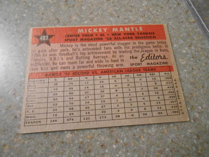 1958 topp ALL-STAR SELECTION mickey mantle