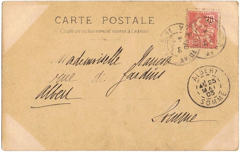 France Ephemera 1903 Children under the snow Authentic french vintage postcard with stamp
