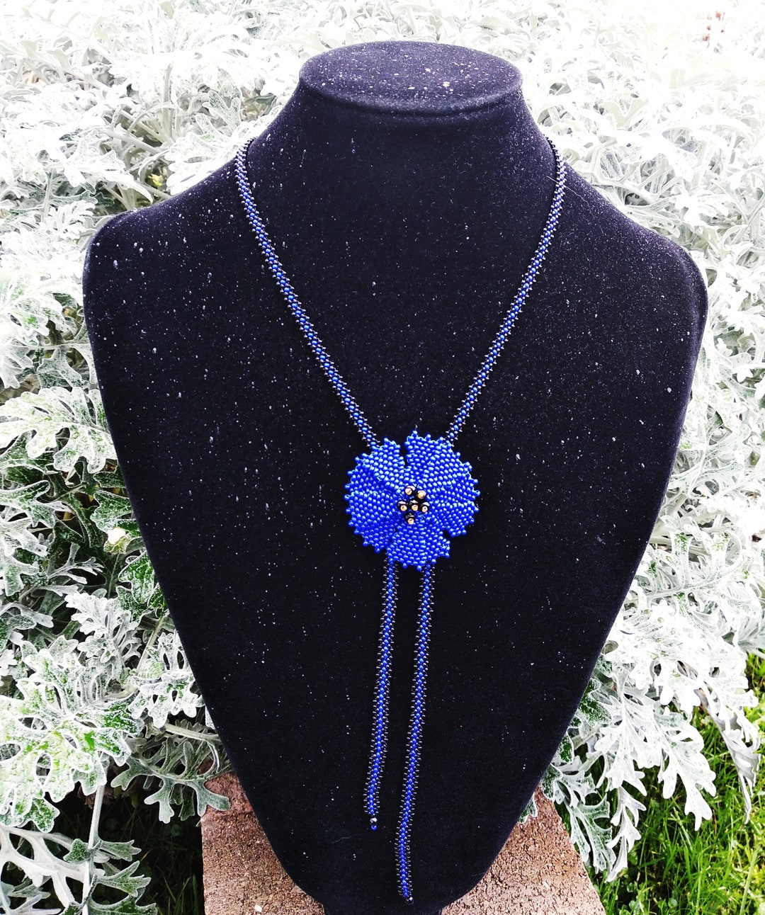 Beaded Cornflower Necklace Etsy