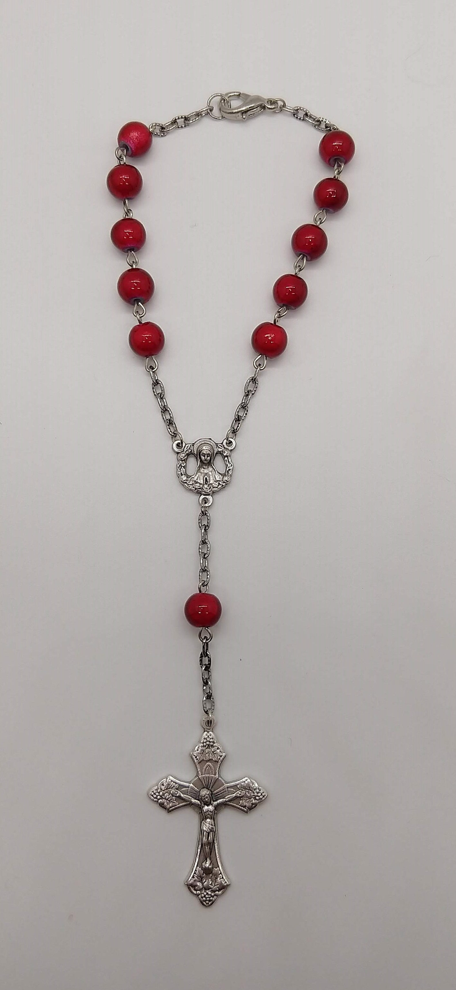 Red Glass Bead Mini Rosary Etsy