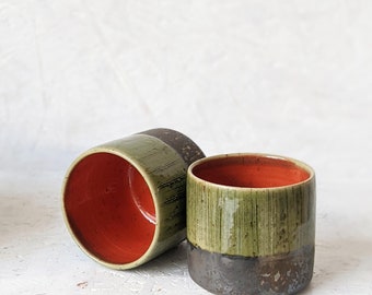 Modern ceramic coffee Cup, Unique pottery cup, ceramic tumbler, keramikbecher, gold-bronze cup, handmade cup