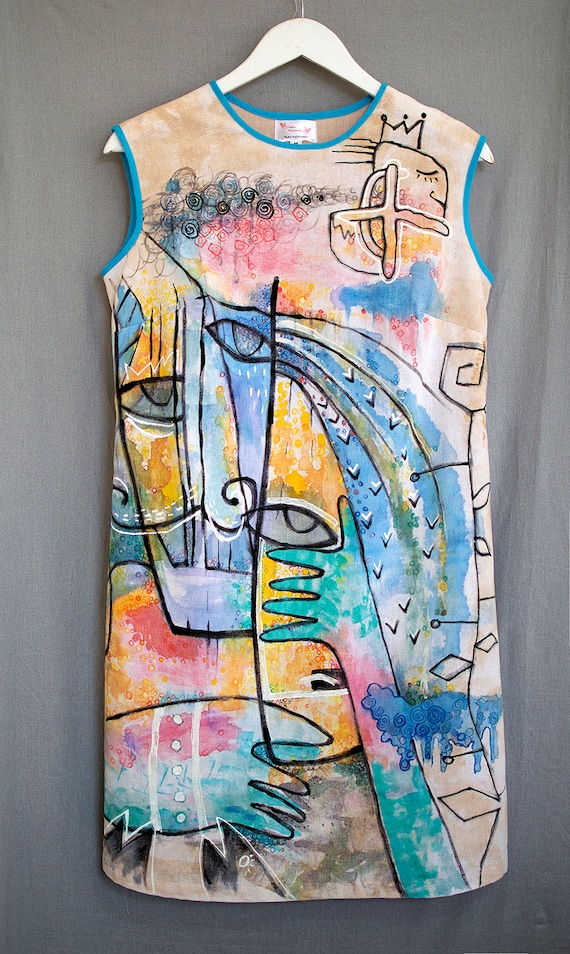 A-Line Hand-Painted Linen Dress