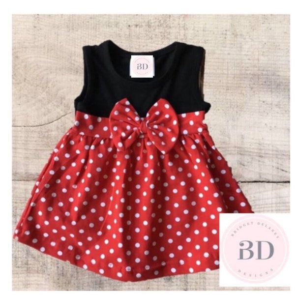 Minnie Mouse inspired dress, red with white polka dots, personalize