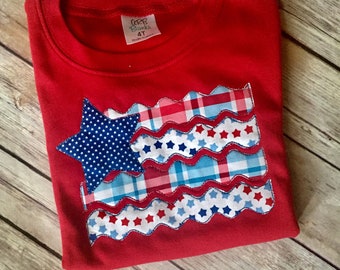 American flag applique T-shirt, boy/girl, Memorial Day, 4th of July