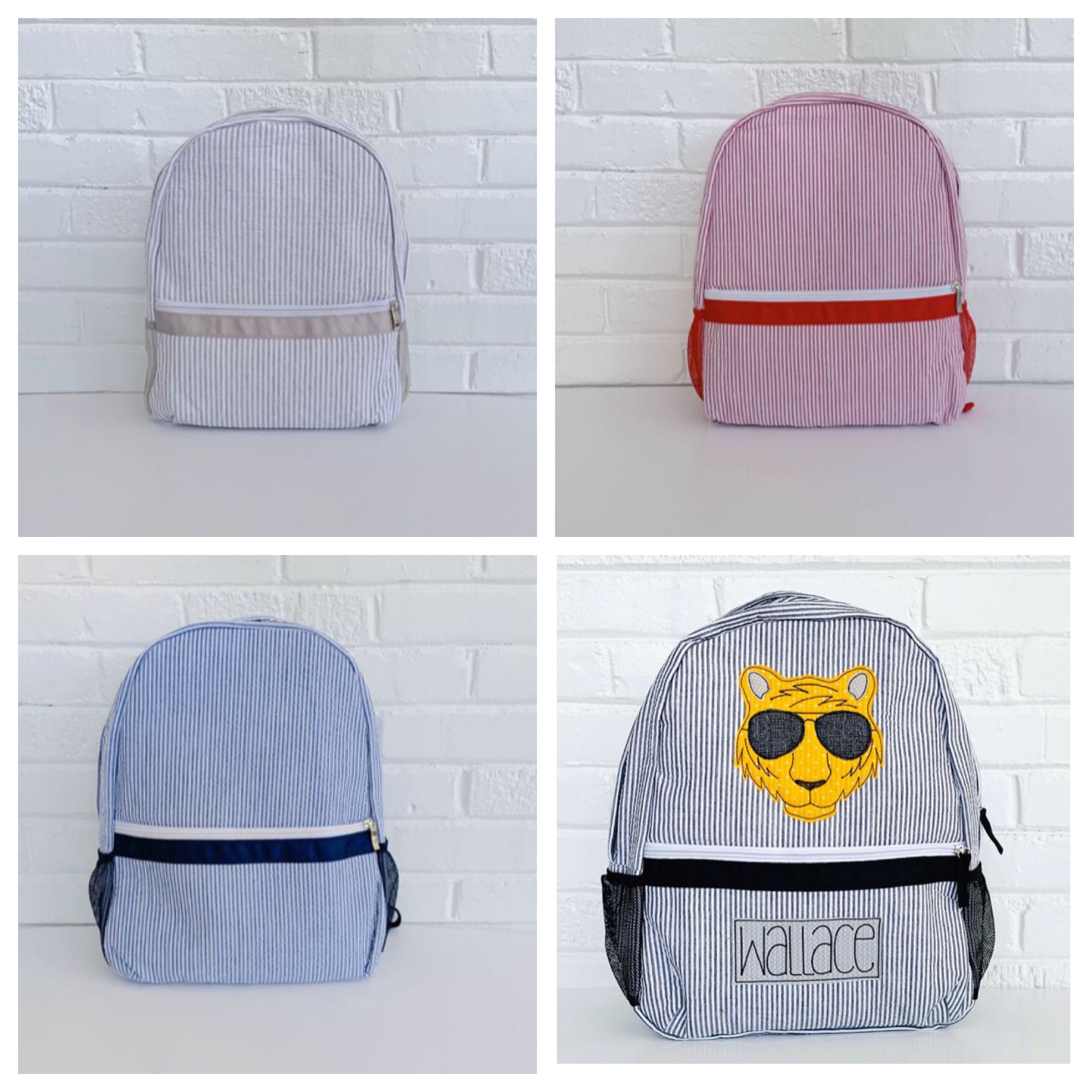 Seersucker Backpack Full Size Monogrammed Personalized. Etsy