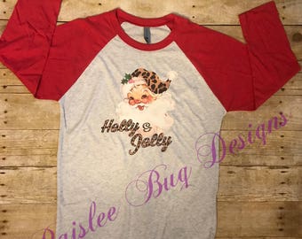 Christmas Shirt, Women's Christmas Shirt, Girl's Christmas Shirt, Christmas Raglan, Santa Shirt, Leopard Santa Shirt, Cheetah Santa Shirt