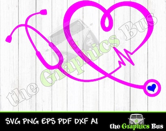 Heart Stethoscope SVG with EKG, Stethescope pdf Essential Worker png, Doctor eps, pulse, ai Clipart Vector Shirt dxf heartbeat cricut
