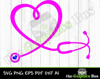 Heart Stethoscope SVG, Stethescope pdf Essential Worker png, Doctor eps, Nurse ai Clipart Vector Shirt dxf heartbeat cricut