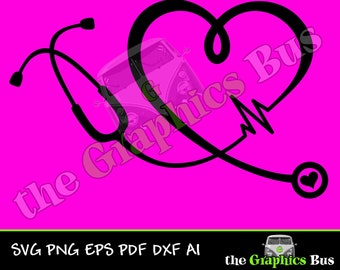 Heart Stethoscope SVG with EKG, Stethescope pdf Essential Worker png, Doctor eps, pulse, ai Clipart Vector Shirt dxf heartbeat cricut